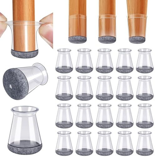 BUMACO Chair Leg Floor Protectors Chair Leg Protectors for Hardwood Floors Silicone Pads Covers to Protect Floors Clear-20 Pcs Universal XS (8/16-15/16)