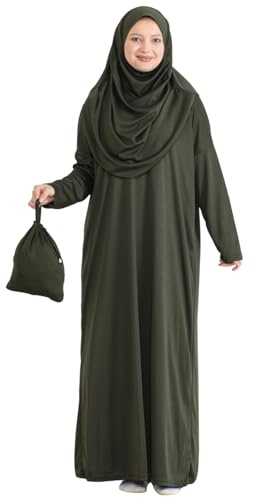 Prien Muslim Dress For Women With Hijab, Abaya, Instant Prayer Clothes Set, Islamic Wear, Dubai Kaftan Jilbab Burqa (Khaki, X-Small-XX-Large)