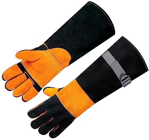 Cuir Gants de Barbecue,Gants de Barbecue en Cuir Résistant à Chaleur et Ignifuge,Gant Cuisine Gant Four avec Protection de l'avant-Bras,Gants de Cuisson pour Barbecue, Cuisine, Pâtisserie, Cheminée