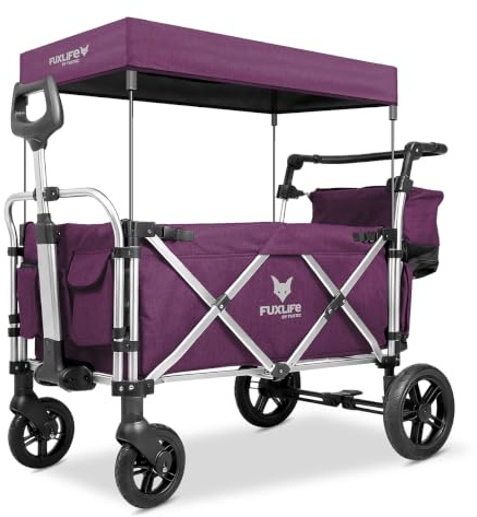 FUXTEC hopfällbar handkärra FX-CTL950 Purple/Purple - hopfällbar med tak, parkeringsbroms, däck av massivt gummi, vadderad interiör, säkerhetsbälte för barn - The Original