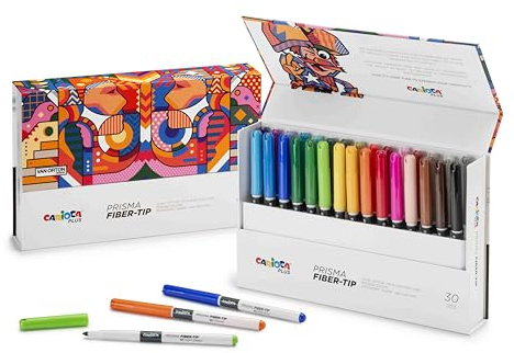 CARIOCA Colori Plus Prisma, marqueurs de couleur à pointe fibre de qualité supérieure, double trait, encre ultra-intense et résistante à la lumière, fabriqués en Italie (boîte rigide de 30 marqueurs)