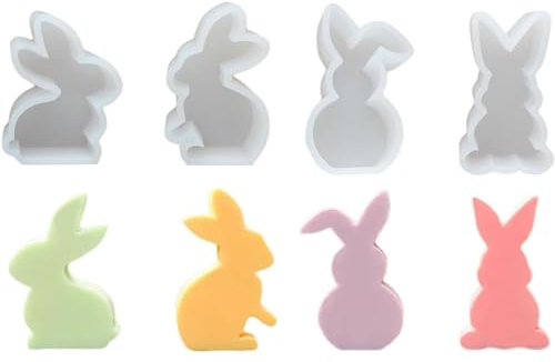 RolyEnttain Silikonform Ostern, 4 Stück 3D Kaninchen Gießform Ostern, Silikonformen Gießformen, Silikonform Hase, Ostern Hase Backform, DIY Hasenform for Gips, Sojawachs Kerzen, Handwerk