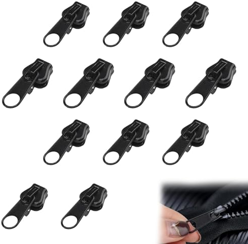 DGUSO 12 Stück Reißverschluss Zipper,Fix Reißverschluss Zipper,Reissverschluss Reparatur Set,Haushaltbarer Fix-Reißverschluss,Reißverschluss Reparatur Set für Mäntel,Taschen,Koffer,Jeans(Schwarz)
