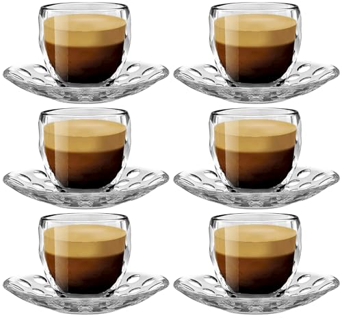 My-goodbuy24 Lot de 6 tasses à expresso avec soucoupes - En verre/plastique - Capacité : 110 ml - Tasses à moka, CT4493