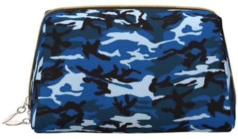 Bolsa organizadora de maquillaje de piel de camuflaje azul con cremallera, gran capacidad, bolsa de maquillaje de viaje, artículos de tocador, color blanco, talla única, color blanco