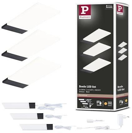 Paulmann 92123 LED sous-meubles Bredo avec capteur de proximité kit de 3 3000 K 2,5W 80x190 mm 180lm Noir luminaire en saillie pour meuble