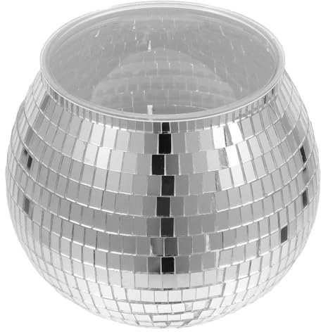 Discokugel Blumentopf,Disco Cup, Eiskübel Mit Deckel, Klein Discokugel Vase,Discokugel Pflanztöpfe,Spiegelkugel Pflanzgefäß,Silber Glas Disco Kugel Übertöpfe Pflanzenhalter,Discokugel Deko für Party