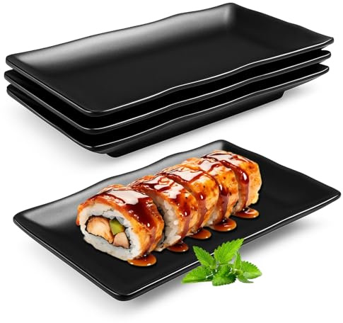 Jinfanshurich 4 piatti rettangolari, piatti da portata in porcellana, rettangolari, piatti da antipasto, piatti da dessert, piatti da spuntino per sushi, torte, insalata, frutta, antipasti, contorni