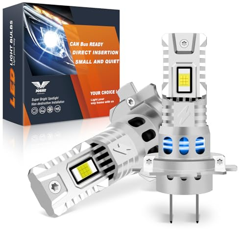 JOSHF H7 LED, 30000LM 6500K Blanc Froid, Ampoules H7 LED 500% Luminosité 14000RPM Ventilateur, Taille Mini 1:1 Plug and Play, Ampoules de Phare Voiture et Moto, Pack de 2
