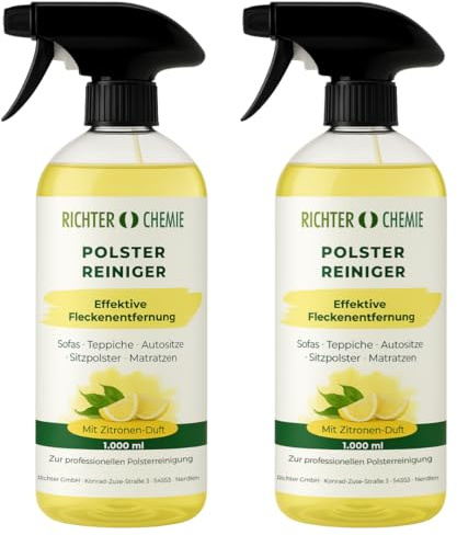 Richter Chemie Polsterreiniger 2 x 1 Liter - Textilreiniger mit Zitronenduft, Tiefenwirksam für Polster, Teppiche, Autositze und Matratzen, Haustierfreundliche Fleckenentfernung, Made in Germany