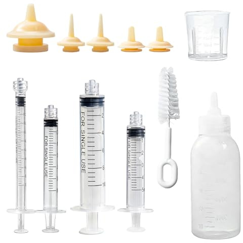 Newborn Pet Feeding Kit, 100ml Small Animal Nursing Bottle with BPA-Free Nipple, Oral Syringe, Measuring Cup & Cleaning Brush for Kittens, Puppies, Rabbits, Squirrels | Safe Hygienic Milk Feeder Set