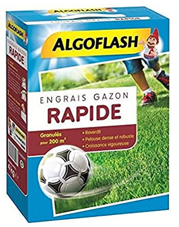 ALGOFLASH Engrais Gazon Action Rapide, Croissance vigoureuse, Jusqu'à 200 m², 4 kg, EGAR200