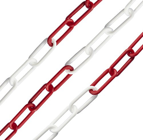 6mm Red & White Plastic Safety Barrier Garden Fence Post Decorative Link Chain (4mtr)