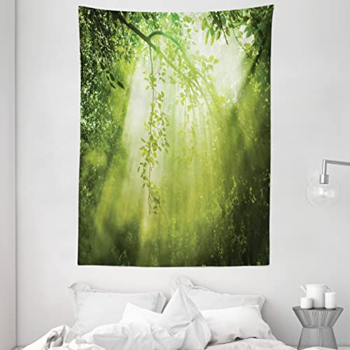 ABAKUHAUS Wald Wandteppich, Sonnenstrahlen im Wald, Wohnzimmer Schlafzimmer Heim Seidiges Satin Wandteppich, 150 x 200 cm, Grün