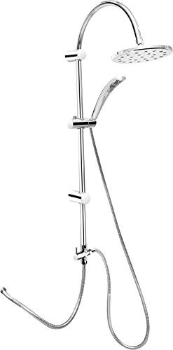 Cornat Antidrop TECBW3415 Shower System - Chrome-Plated - Round Shower Head and Hand Shower with 1 Jet Type - Anti-Limescale & Antidrop - Variable Borehole Distance/Complete Shower Set with Riser