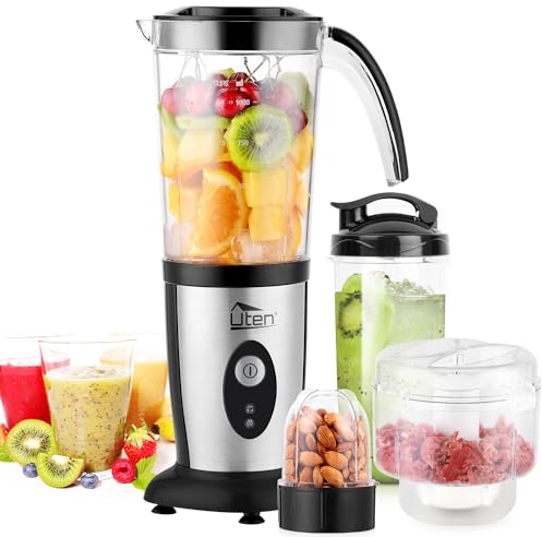 Jug Blenders, 5-in-1 Blender Food Processor, Uten Small Mini Portable Smoothie, Meat Grinder Jug Blenders for Kitchen, Maker for Milkshake, Fruit Vegetables Drinks etc, 1.25L-One Click