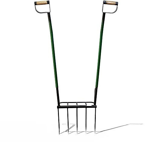 AGROFORJA Horca de Doble Mango (ergonómico y Giratorio) 5 púas + Rejilla Desterronadora de Fácil Acople: Dimensiones: 7Kg Medidas: 40 x 130 x 40