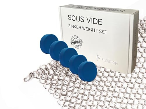 FLAGTION Sous Vide Accessory Set - Includes 1lb Food Grade Stainless Steel Sous Vide Mesh Net & 5 Silicone Coated Magnets (Total Weight: 1.5lbs), Sous Vide Accessory Kit to Avoid Undercooked Food