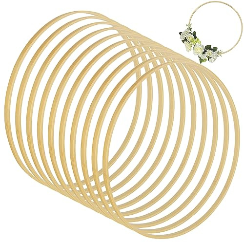 DIRBUY 15PCS 12 Inch Wooden Floral Hoops for Crafts - Large Bamboo Wood Hoops for Crafts