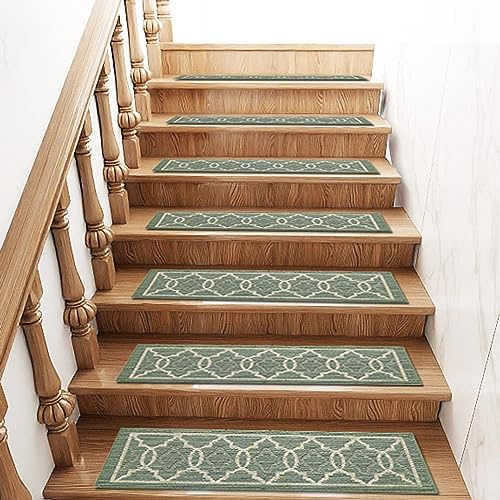 THRILRUG 8 X 30 7pcs Soft Machine Washable Stairs Carpet Non Slip Stair Treads Set Non-Skid Safety Rug Slip Resistant Indoor Runner for Wooden Steps Stair Runner Rugs for Kids 8 x 30 inch