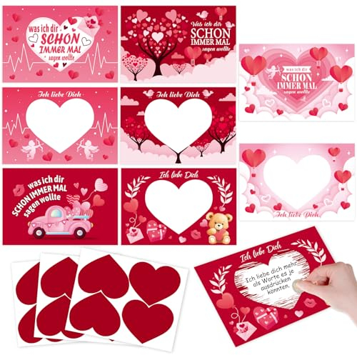 HOWAF 12 Rubbelkarten zum Selber Beschriften, Valentinstag Rubbelkarte Ich Liebe Dich Rubbellos für Geschenke Valentinstag, Geburtstag, Hochzeitstag, Jahrestag