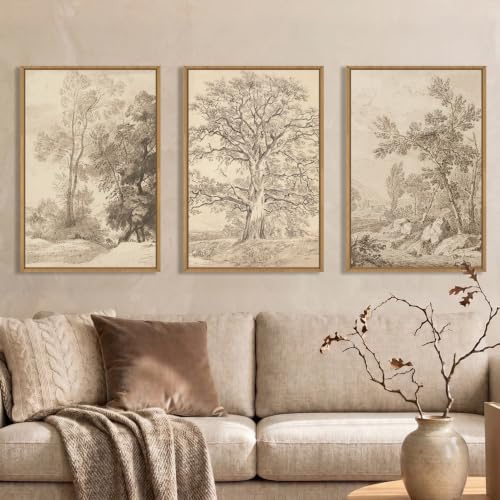 Ausril Large Vintage Sketchbook Framed Canvas Wall Art Set -16x24x3
