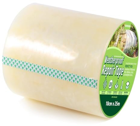 KAHEIGN 10cm x 25m Ruban de Réparation pour Serre, 6 mil Rubans de Réparation en Polyéthylène Transparent Ruban de Réparations de Feuilles de Plastique pour Polytunnel Serre Film Couture Scellage