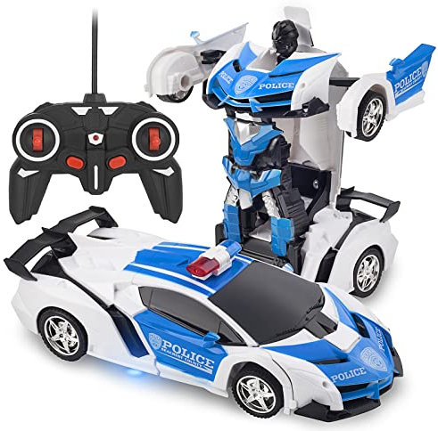 RAVSOOL Remote Control Car Transform Rc Robot Rechargeable 360°Rotating Stunt 1:18 Deformation Racing Car Toy with Cool Sound & Light One Button Deformation into Robot, Gift for Kids Children