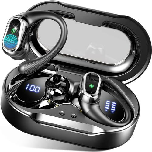 Wireless Earbuds, Bluetooth 5.3 Headphones Sport with 4 ENC Noise Cancelling Mic, 50H Wireless Headphones with Earhooks HiFi Stereo Deep Bass, IP7 Waterproof Bluetooth Earphones for Sport/Gym/Running