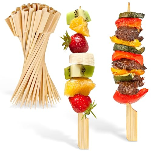 7 Bamboo Skewers for Appetizers (200 Pack) – Wooden Sticks for Fruit Kabobs, Fancy Party Picks, Cocktail & Martini Olives, Heavy-Duty Bamboo for Kabobs