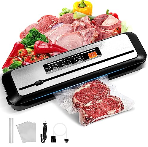 Automatic Vacuum Sealer Machine with Built-in Cutter | 80kPa High-Speed Food Vacuum Sealer for Sous Vide, Dry/Moist Foods | Pulse Mode & Starter Kit | Compact Vertical Design, BPA-Free