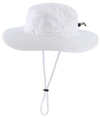Decentron Outdoor Fishing Sun Hats for Men Women UPF 50+ Wide Brim Safari Hat Breathable Cowboy Hat Boonie Hats White