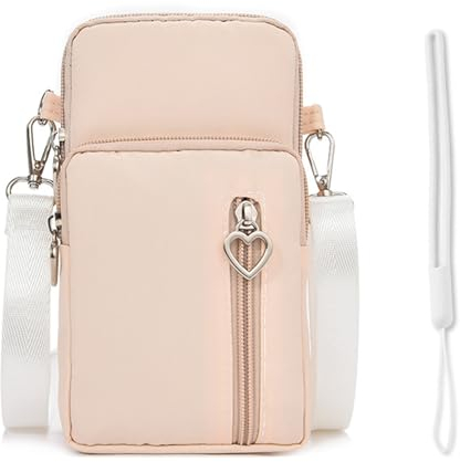 IJHYGD Handytasche zum Umhängen Handy Umhängetasche Handy Tasche Kleine Brieftasche Reisepasshülle mit Kopfhörereingang Verstellbarer und Abnehmbarer Schultergurt (Milchig mit Schlüsselband)