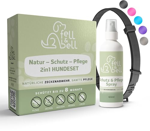 fell&bell Zeckenhalsband Mit 60 ml Kokos-Pflegespray – Natürliche Öle Gegen Ungeziefer – Hunde Halsband In 5 Farben – Bis 8 Monate Schutz – Flohhalsband - Wasserfest – Für Alle Hunde (Schwarz)