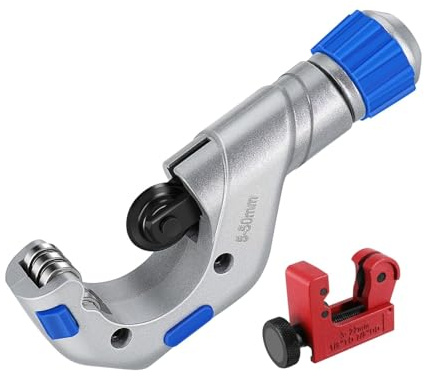 Flexzion Copper Pipe Cutter Set - Heavy Duty Tubing Tool 1/4–2 with Mini Tube Cutter 1/8–7/8 for Copper Plastic PVC Pipes Aluminum Brass Thin Stainless Steel Plumbing & DIY Home Repairs