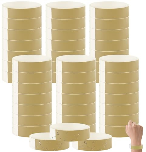 300 Stück Einlassbänder, Wasserdicht Eintrittsbänder, Festival Armbänder 250 x 20mm, Gold Event Handgelenkband zur Kontrolle und Sicherheit bei Veranstaltungen und Events, für Partys Schule