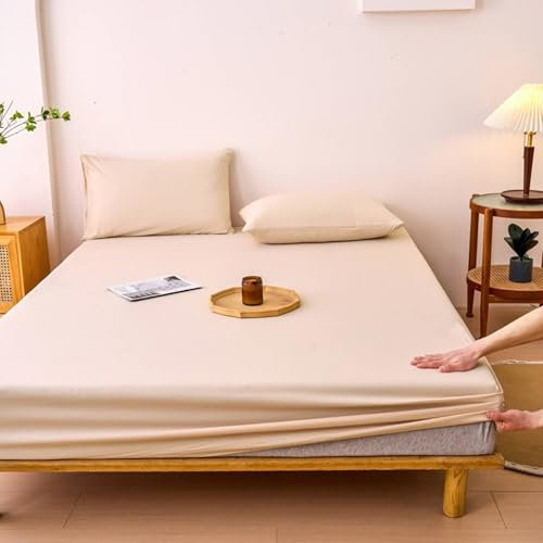 Calefee Boxspringbett 120x200 Spannbettlaken, Bettlaken ohne Kissenbezug Polyester Einfarbig Hellkaffee
