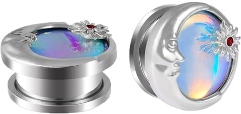 2PCS Sun Moon Ear Tunnels Plugs Flash Film 316L Stainless Steel Screw Ear Expander Stretcher Piercing Ear Gauges Body Jewelry 8mm-25mm (1/2(12mm))