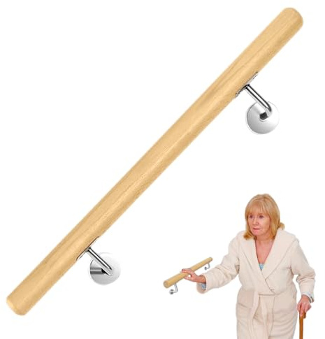 Barandilla de madera para escaleras, pasamanos de pared, agarre de seguridad de madera antideslizante, construcción segura, para interiores y exteriores, porche, terraza, balcón, lugar de trabajo