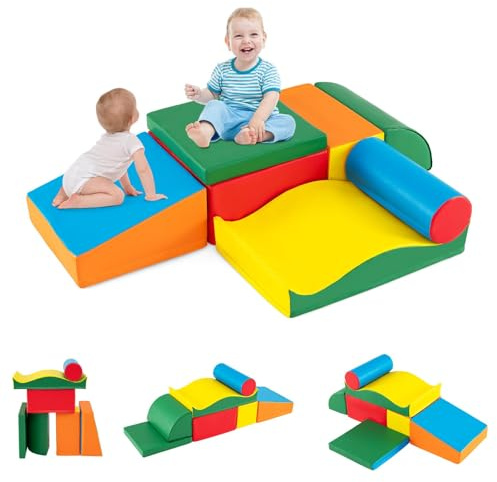 FANTASK Mattoncini da costruzione morbidi, 7 pezzi, grandi mattoncini da costruzione, multicolore per scatenare e arrampicata, blocchi in schiuma, blocchi da costruzione per neonati e bambini piccoli