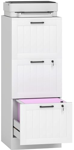 HOMCOM Cassettiera da scrivania con 3 cassetti e serrature, mobile per ufficio con barre di sospensione regolabili per documenti, cassettiera compatta per ufficio o camera da letto, 40x40x101 cm