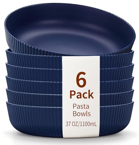 HOMQUEN Pastateller, 6-Teiliges Tiefe Teller Set, 1100 ml Blau Suppenteller, Nudelschalen, Suppenschalen, Salatschale Set, Unzerbrechliche Essschalen aus Kunststoff, Spülmaschinenfest (Blau)
