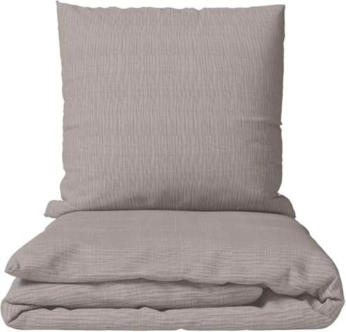 Leonado Vicenti Musselin Bettwäsche Set 100% Baumwolle in den Größen 135x200 cm in Grau atmungsaktiv weich luftig bügelfrei Allergiker geeignet mit Knopfverschluss