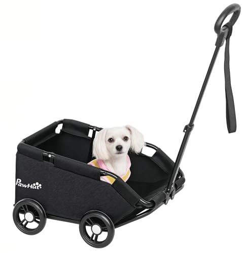 PawHut Mini Dog Stroller, Foldable Cat Wagon Cart with 4 Wheels, Pull Handle, Safety Rope, Storage Bag, Mat, Pet Pram Carriage for Small Dogs and Cats Travelling