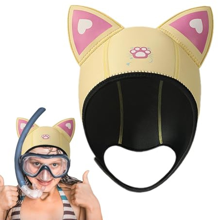 Dykhuva kattöron – neopren värmeisolering | dykhuva tecknad stil – elastisk snorkel keps värmelagring huvudskydd vuxna barn, ergonomisk passform, vattensport simning