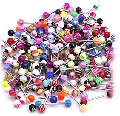 Gyllene pärlor 20 x tungstänger kirurgiskt stål skivstång ringar blandade boll kroppspiercing smycken, 19mm, Plast, Ingen ädelsten
