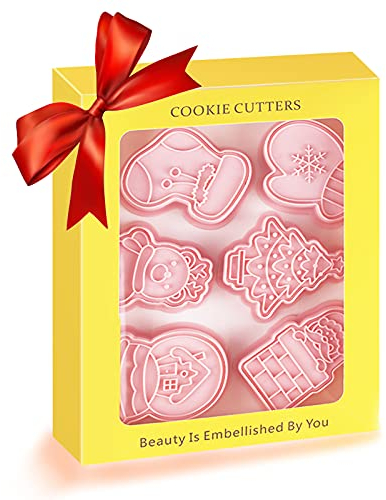 Weihnachts-Ausstechformen und Stempel, Weihnachtsbaum, Handschuh, Rentier, Weihnachtsmann, Socke, Haus 3D Ausstechformen Set für Weihnachtsbäckerei (12 Stück)