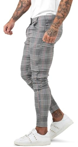 GINGTTO Pantalones Chino Slim Fit Elásticos para Hombre Ajustados Stretch Cuadros Pantalón Skinny Gris 36