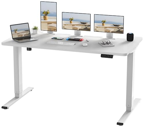 FlexiSpot Höhenverstellbarer Schreibtisch mit 2 Motoren & 25MM einteiliger Tischplatte,ergonomischer Bürotisch - 160 x 80 cm Weiß, weißes Gestell