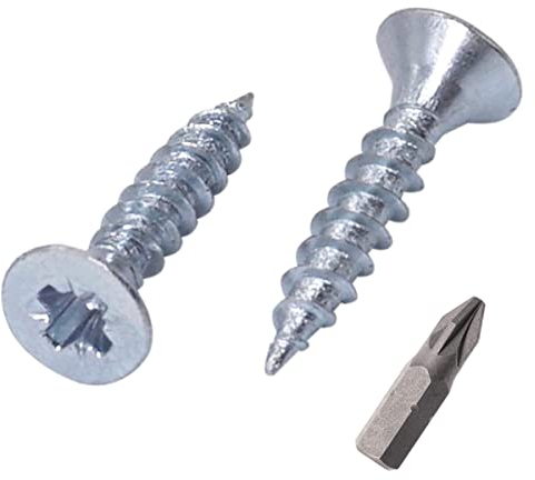 SKIR'CO Lote de 100 tornillos de acero chapado en zinc de 2,5 x 16 mm, cabeza avellanada Pozidriv, tornillos de aglomerado, rosca PZ totalmente (100, 2,5 x 16 mm)